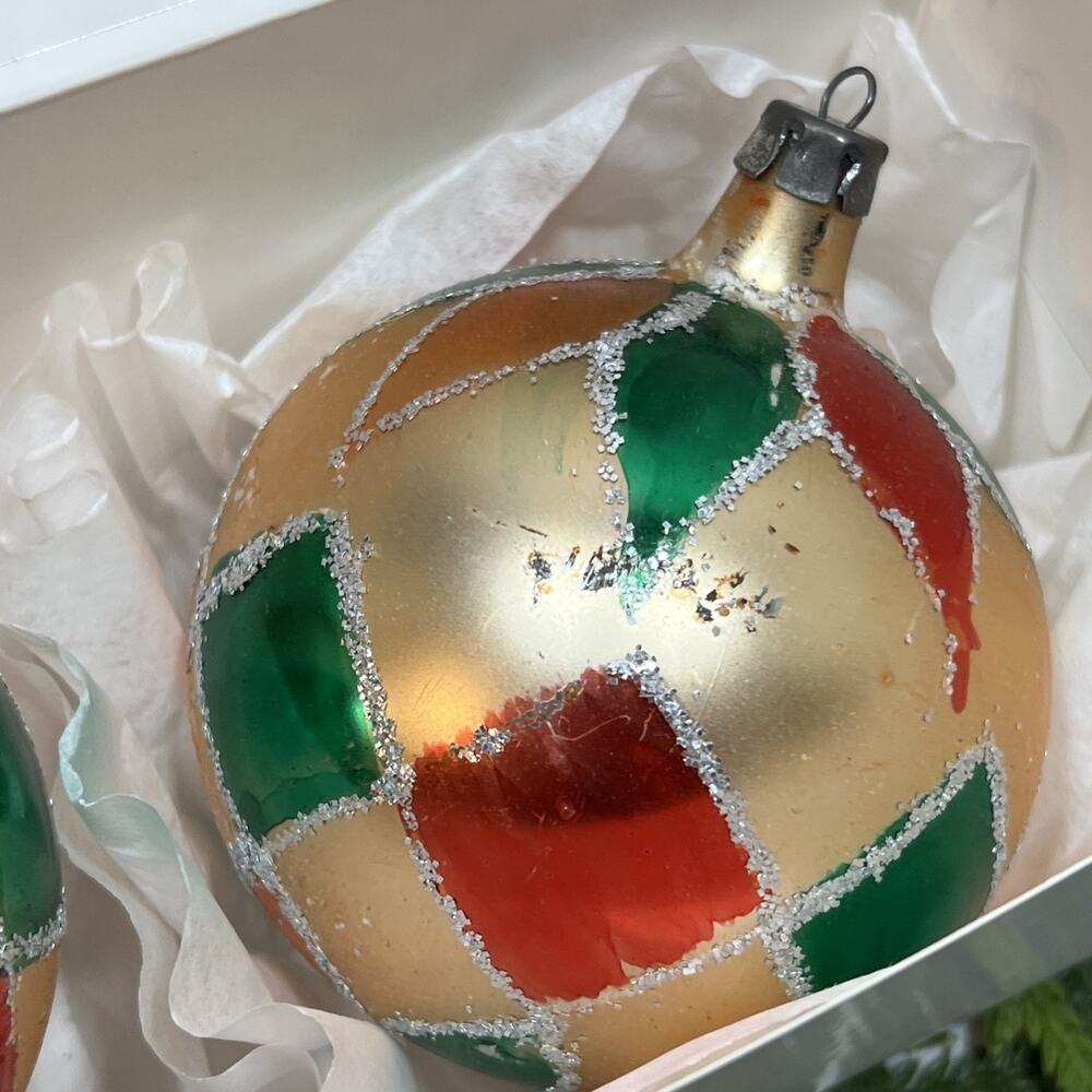 Vintage Christmas Ornaments Mercury Glass Harlequin Pattern 3.25” Set of 2 Ball - Picture 9 of 16